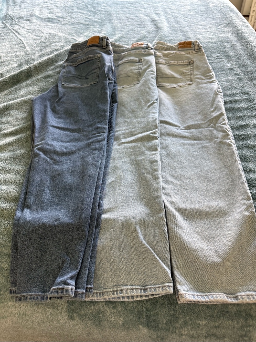 American Eagle Women’s Mom jeans - Light Blue and Medium Blue Denim 3 pair bundl